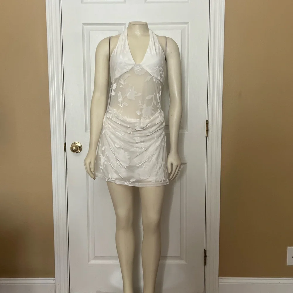 Princess Polly White Sheer Floral Halter Mini Dress - Picture 9 of 15